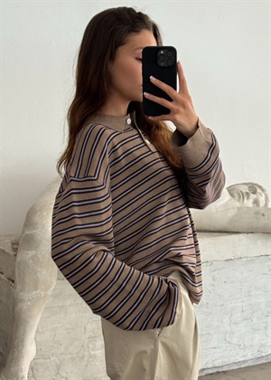Adanne stripe polo bluse Beige/Bordeaux Boii Studios